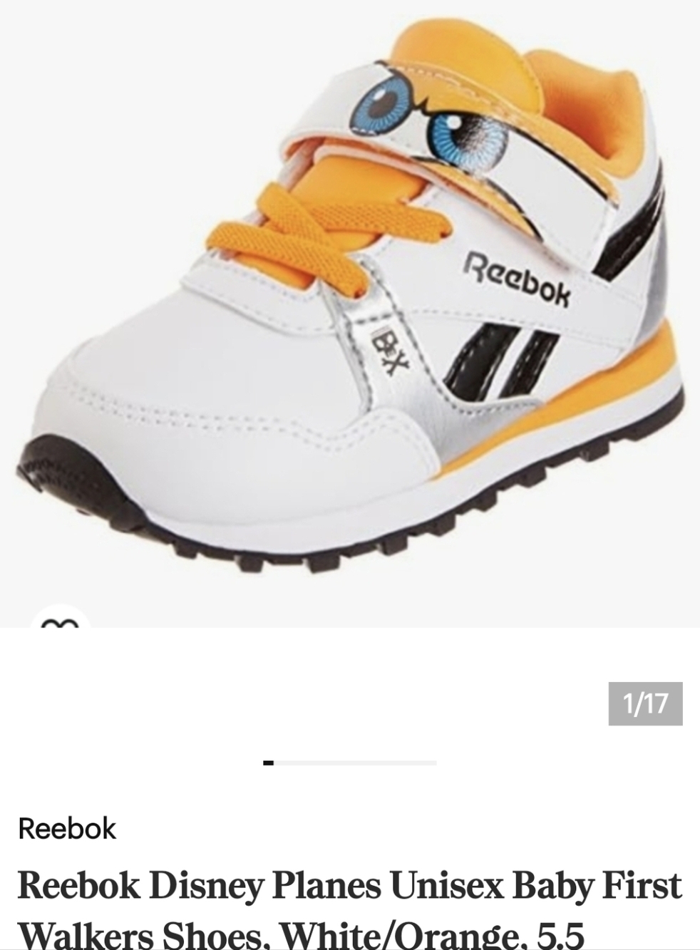 vintage Reebok Disney Planes Unisex Baby First Walkers Shoes, White/Orange, 5.5